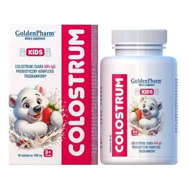 Конфеты Golden Pharm Colostrum детские клубничные молозиво 40% яичный пробиотик 60шт